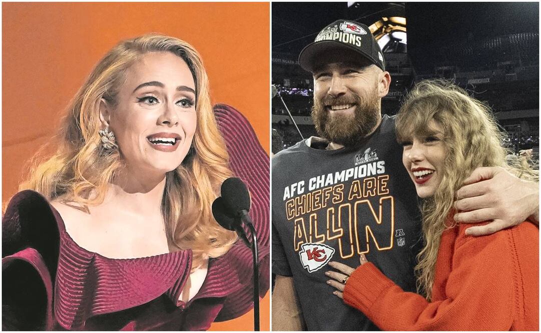 Adele aplaude y defiende el romance de Taylor Swift y Travis Kelce, así como la presencia de su colega en el Super Bowl. Fotos: Archivo.