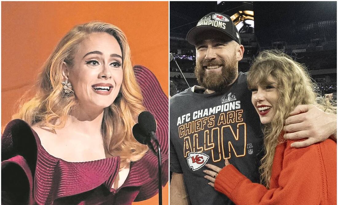 Adele aplaude y defiende el romance de Taylor Swift y Travis Kelce, así como la presencia de su colega en el Super Bowl. Fotos: Archivo.