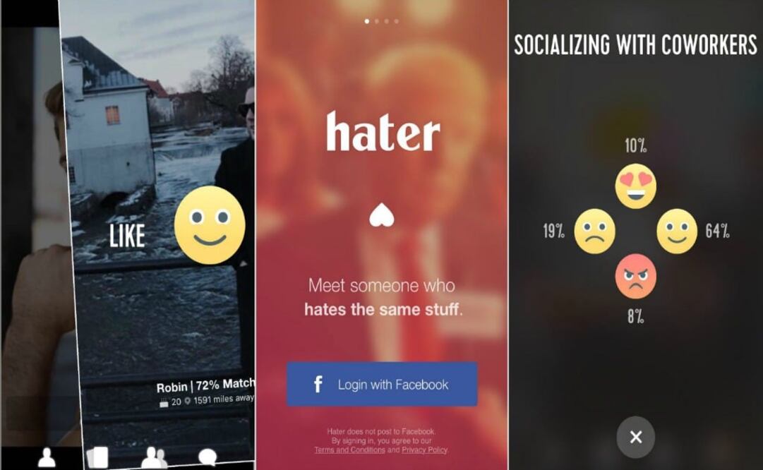 En los perfiles de otros usuarios se podrá ver el porcentaje de afinidad basado en las cosas que odian y en la distancia a la que se encuentra.