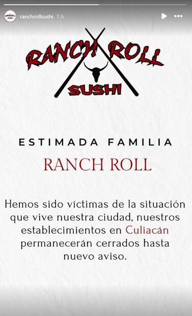Comunicado del restaurate Ranch Roll Sushi. Foto: Captura de pantalla