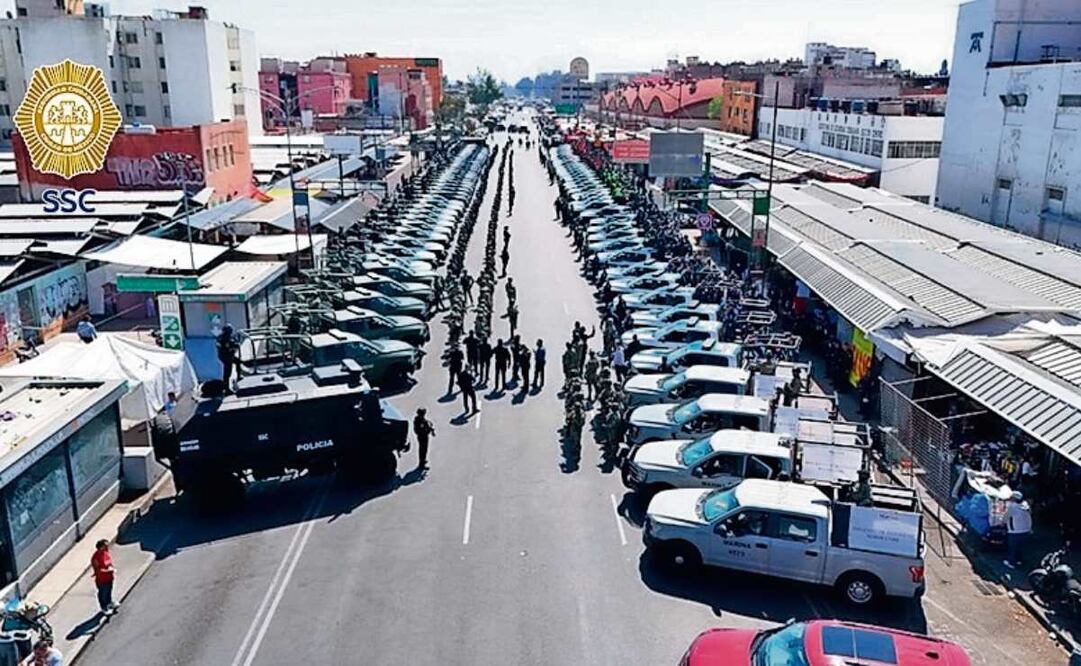 Patrullas, personal de tierra y un helicóptero participan en el operativo en las alcaldías Cuauhtémoc y Venustiano Carranza. (31/03/2025) Foto: Especial