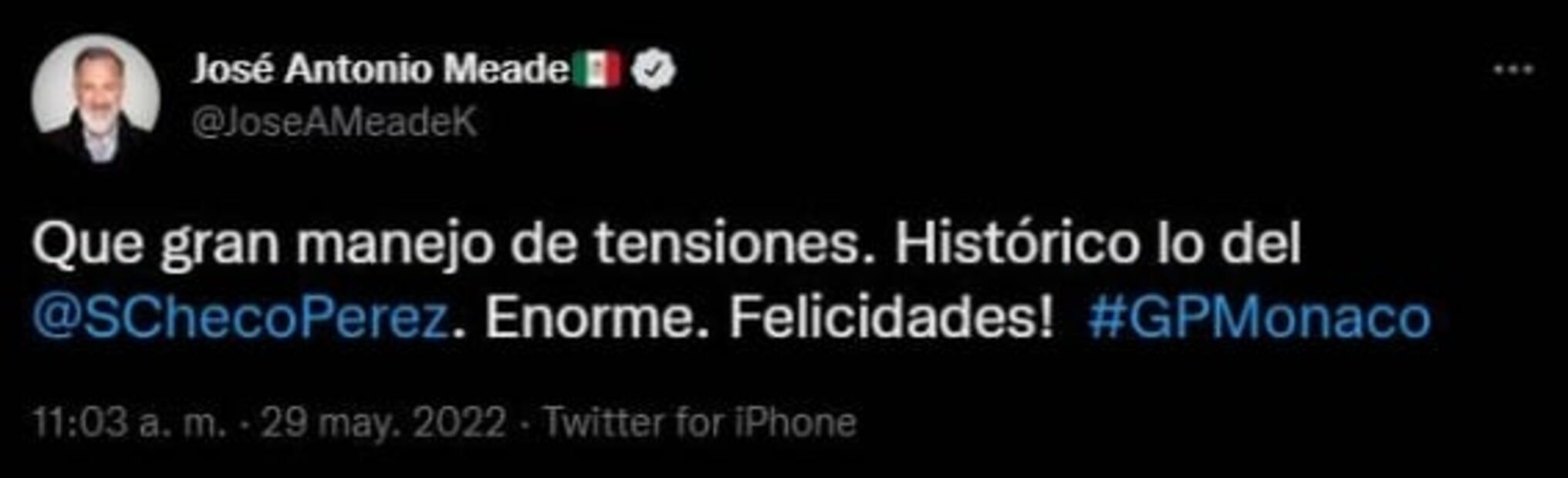 Clase política felicita a Checo Pérez por su triunfo en el GP de Mónaco