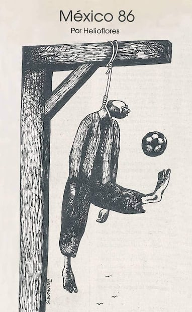 Caricatura de Helioflores para EL UNIVERSAL, 5 de junio de 1986. Un encuestado por este diario dijo “este mundial [de 1986] no es para el pueblo, porque ni para las entradas tenemos”. Foto: Hemeroteca EL UNIVERSAL.