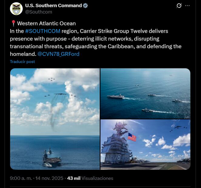 U.S. Southern Command a través de su cuenta oficial de X. Foto: captura de pantalla