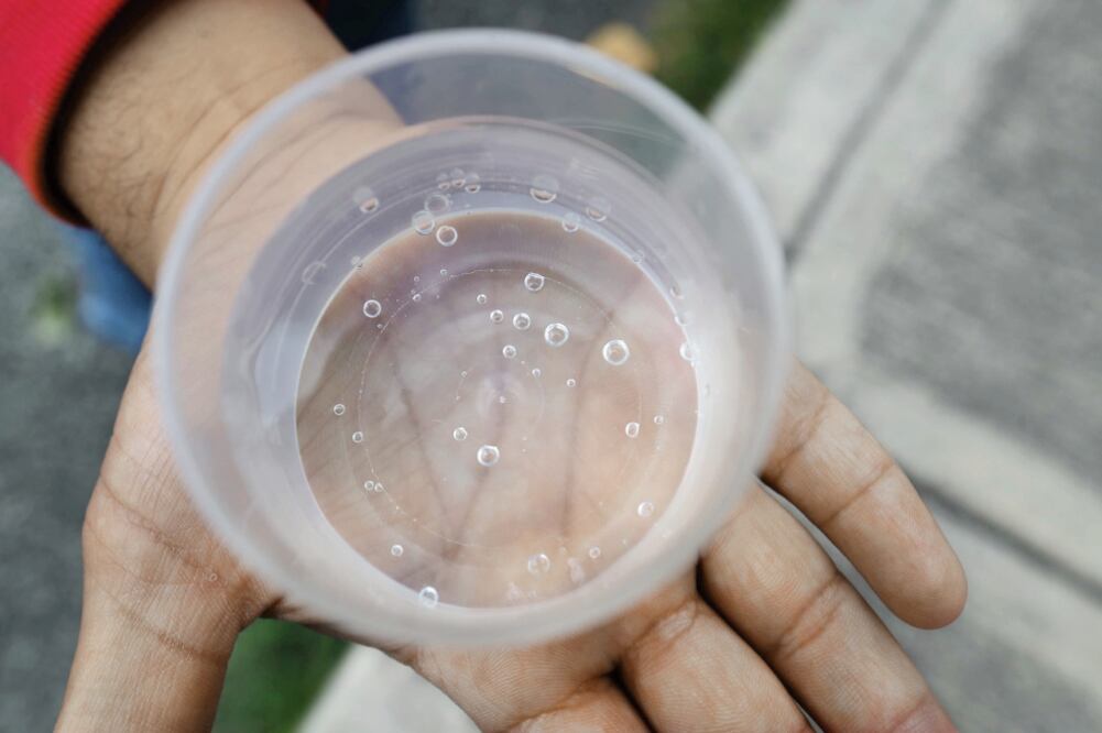 Anomalía. En apariencia el agua es cristalina, pero huele a combustible y al moverla salen burbujas. (FOTO: FERNANDO RAMÍREZ. EL UNIVERSAL)