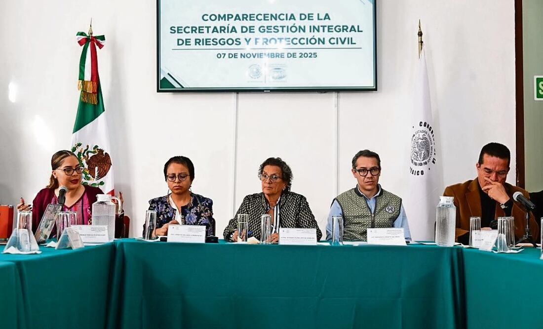 Myriam Urzúa (centro) acudió al Congreso capitalino para comparecer en el marco de la glosa del Primer Informe de Gobierno de Clara Brugada. Foto: Especial