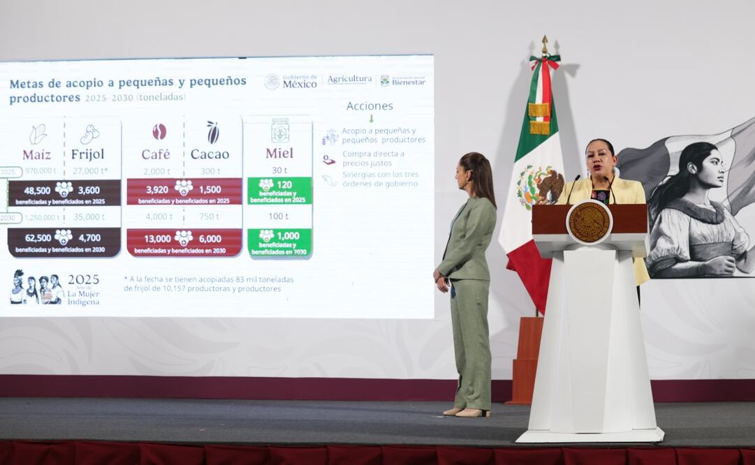 María Luisa Albores en la conferencia matutina de Claudia Sheinbaum. Foto: Carlos Mejía / EL UNIVERSAL
