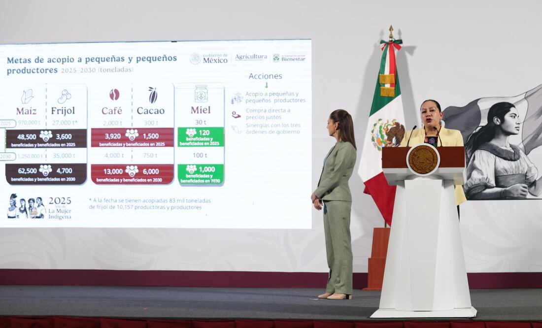 María Luisa Albores en la conferencia matutina de Claudia Sheinbaum. Foto: Carlos Mejía / EL UNIVERSAL