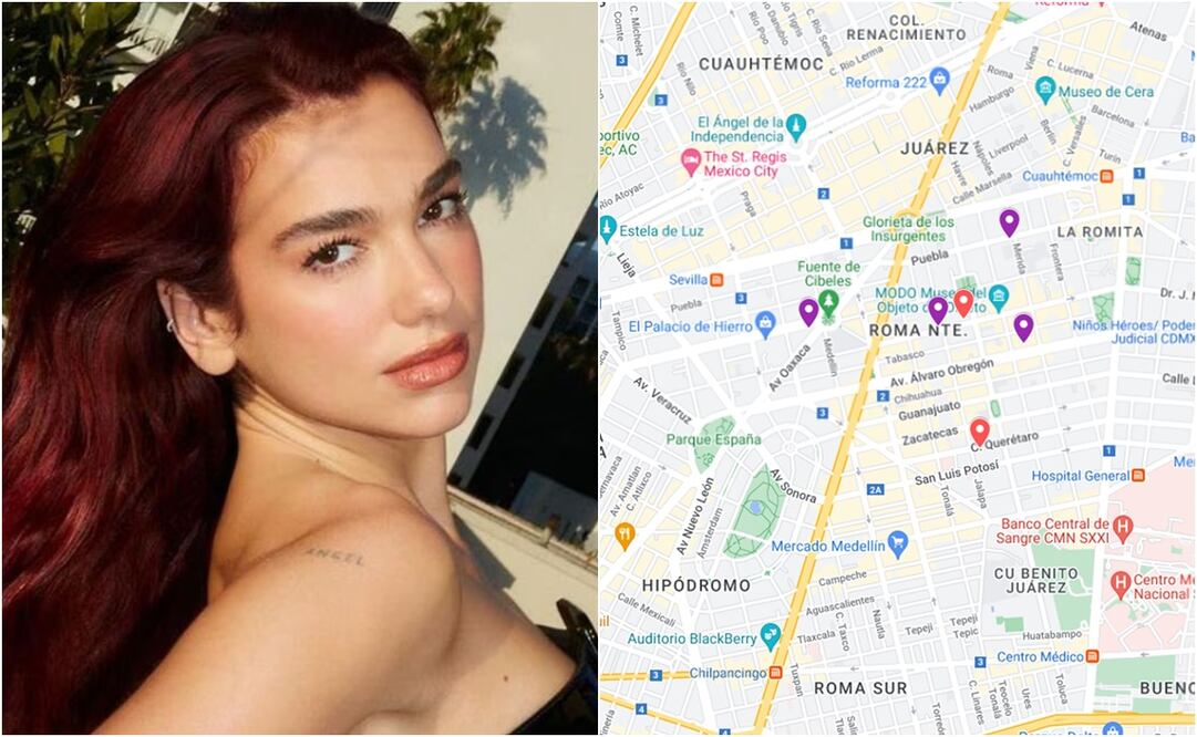 Google compartió un mapa de ubicaciones de los lugares a los que Dua Lipa estuvo presente. Foto: Instagram y Google