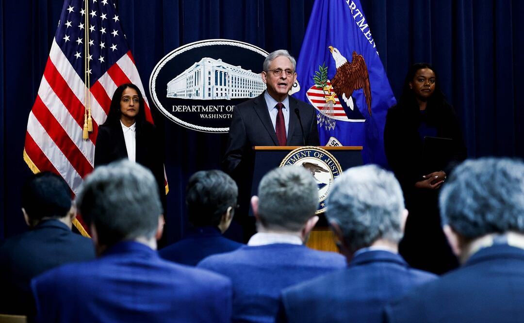 El Fiscal General Merrick Garland habla en una conferencia de prensa en el Departamento de Justicia el 7 de marzo de 2023 en Washington, DC. Foto: AFP