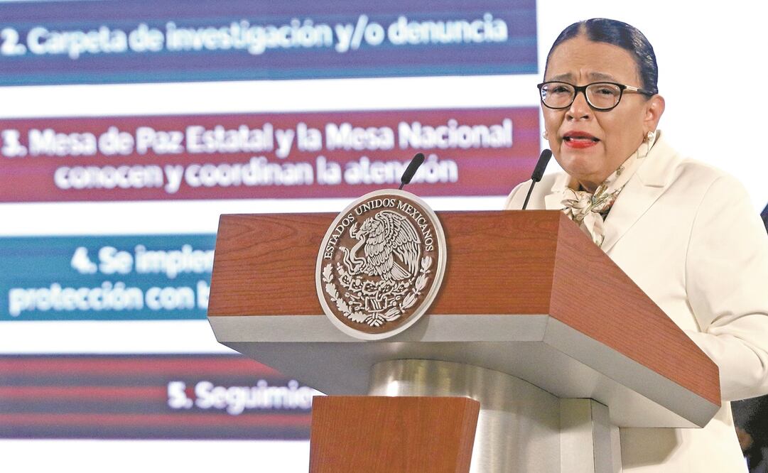 Rosa Icela Rodríguez, titular de la Secretaría de Seguridad y Protección Ciudadana, explicó que el gobierno federal y las autoridades locales trabajan en conjunto para proteger a los candidatos que fueron amenazados. Foto: Carlos Mejía. EL UNIVERSAL