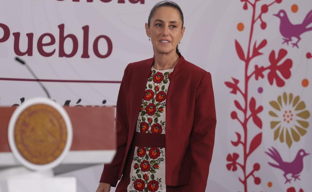 La presidenta Claudia Sheinbaum Pardo en su conferencia de prensa de este 9 de abril desde Palacio Nacional (09/04/2026). Foto: Gabriel Pano / EL UNIVERSAL