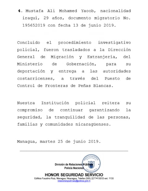 Nicaragua detiene a cuatro presuntos integrantes de ISIS que pretendían cruzar México hacia EU