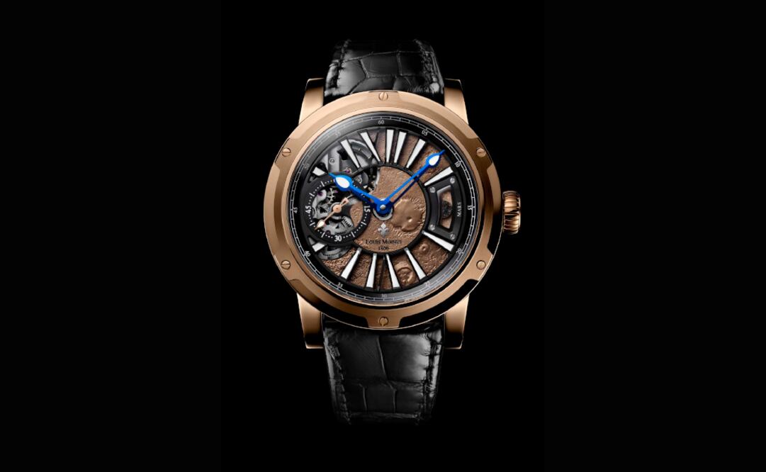 Mars, reloj de diseño rotundo que incluye una pequeña cantidad de suelo marciano.