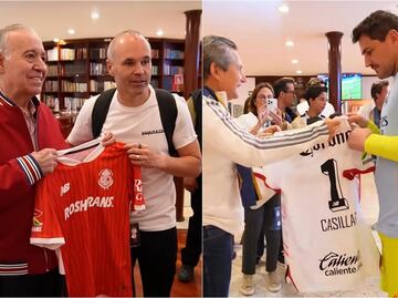Iker Casillas y Andrés Iniesta presumen camiseta del Toluca; los jugadores españoles disfrutaron su estancia en México