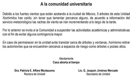UAM suspende clases por fuertes vientos en varias escuelas