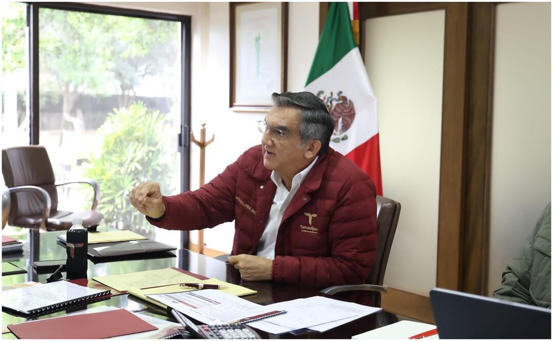 Gobernador de Tamaulipas, Américo Villarreal Anaya durante reunión con la secretaria de Gobernación, Rosa Isela Rodríguez (20/12/2024). Foto: Especial