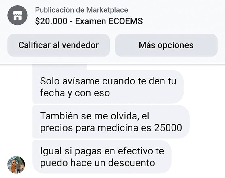 Los anuncios de ayuda para los exámenes son publicados en el sitio de Marketplace de Facebook.
