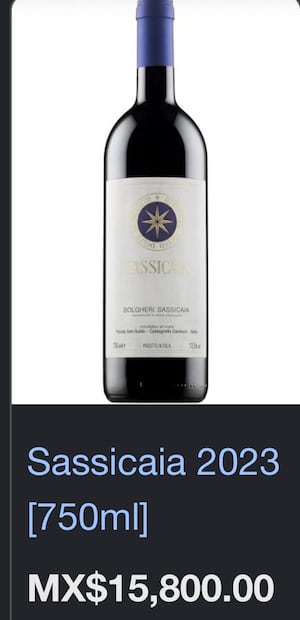 Botella de Sassicaia. Foto: Captura de pantalla
