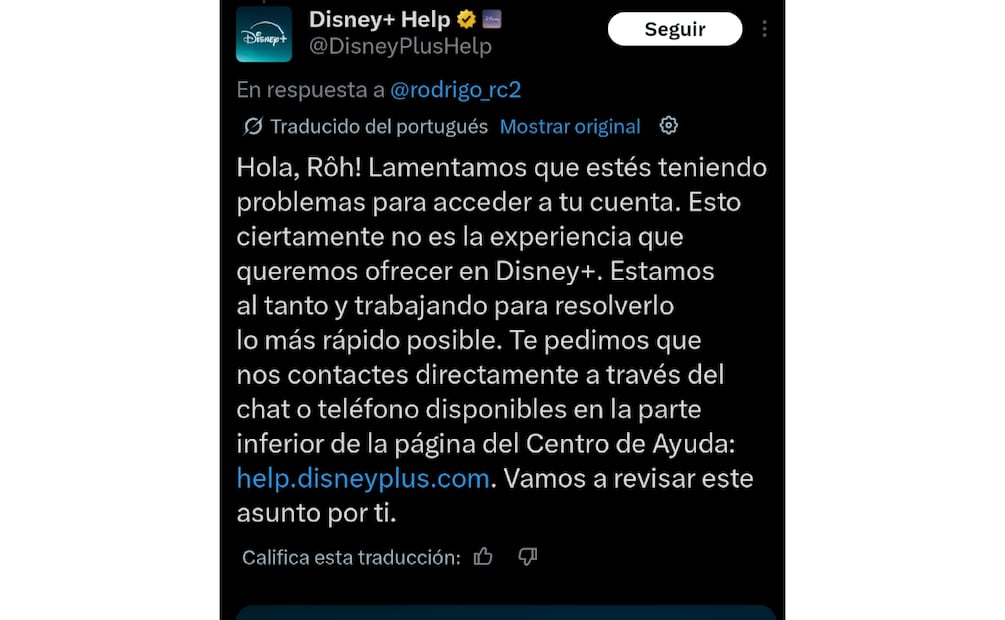 Usuarios reportan caída de Disney+. Imagen: captura de pantalla