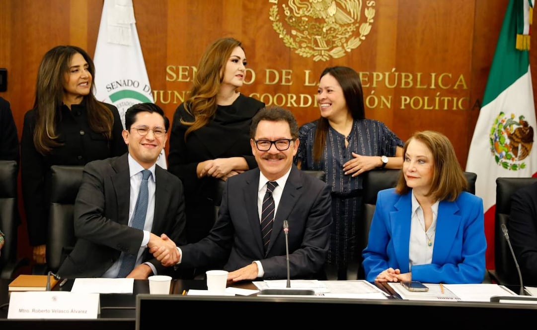 Reunión de la Junta de Coordinación Política del Senado con Roberto Velasco este martes 7 de abril de 2026. Foto: Especial