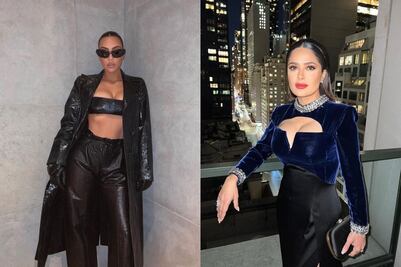 Salma Hayek y Kim Kardashian posaron juntas en desfile de Balenciaga