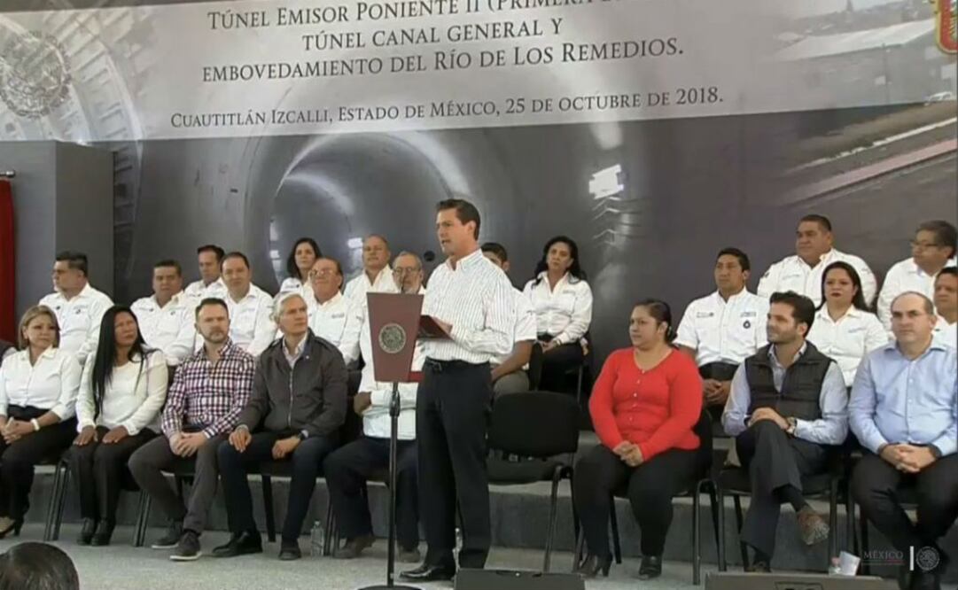 El presidente entregó el Túnel Emisor Poniente II, el Túnel Canal General y el Embovedamiento del Río de los Remedios en Edomex. FOTO: @ESanchezHdz