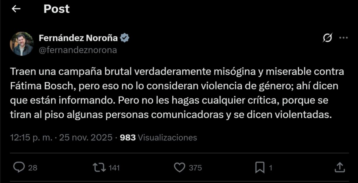 Gerardo Fernández Noroña arremetó contra comunicadores que opinan en contra de Fátima Bosch. Foto: captura de pantalla
