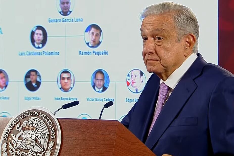 Otra vez AMLO muestra en su mañanera una imagen de “El Cártel de Genaro García Luna”. Foto: Captura de pantalla
