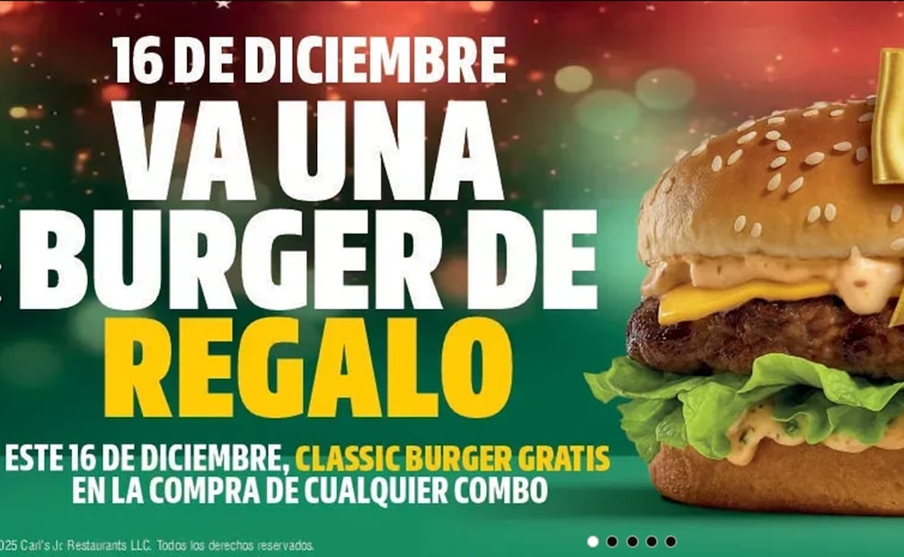 Carl’s Jr dará hamburguesas gratis este martes 16 de diciembre. Foto: Captura de pantalla