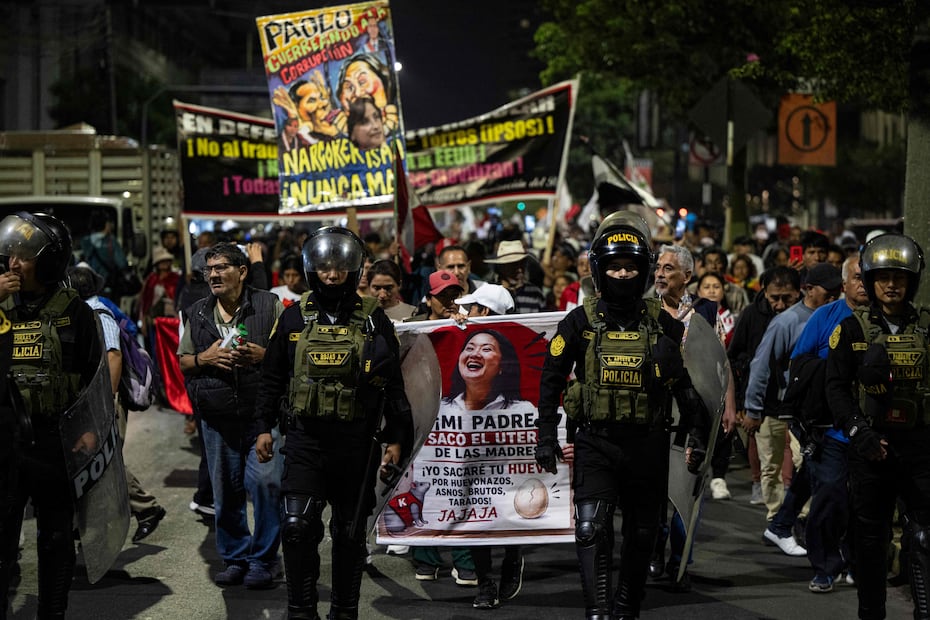 Simpatizantes de Roberto Sánchez se movilizan en Lima para exigir transparencia en el conteo de votos de la elección presidencial (13/06/2026). Foto: AFP