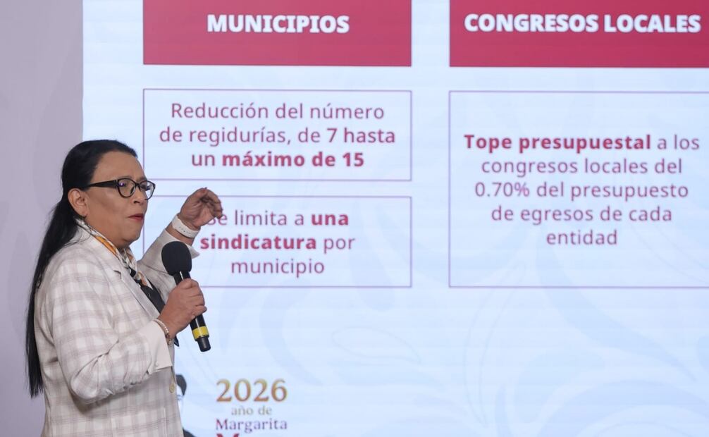 Rosa Icela Rodríguez, secretaria de Gobernación, en la conferencia matutina del 17 de marzo de 2026. Foto: Gabriel ano / EL UNIVERSAL