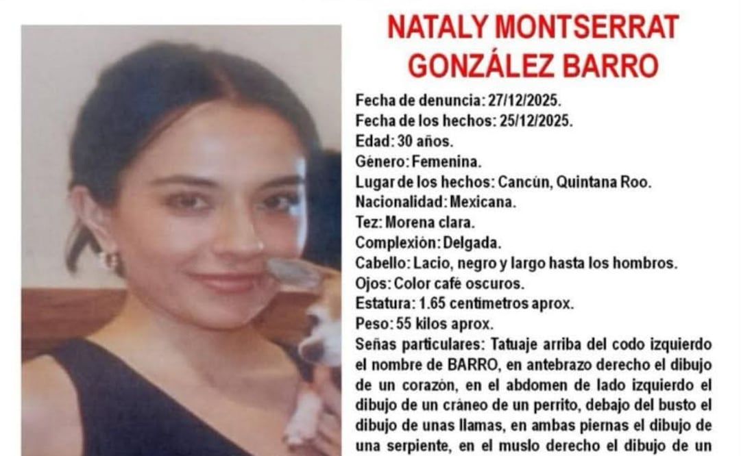 Ficha de búsqueda de Nataly Montserrat González Barro, quien desapareció el pasado 25 de diciembre. Foto: Especial