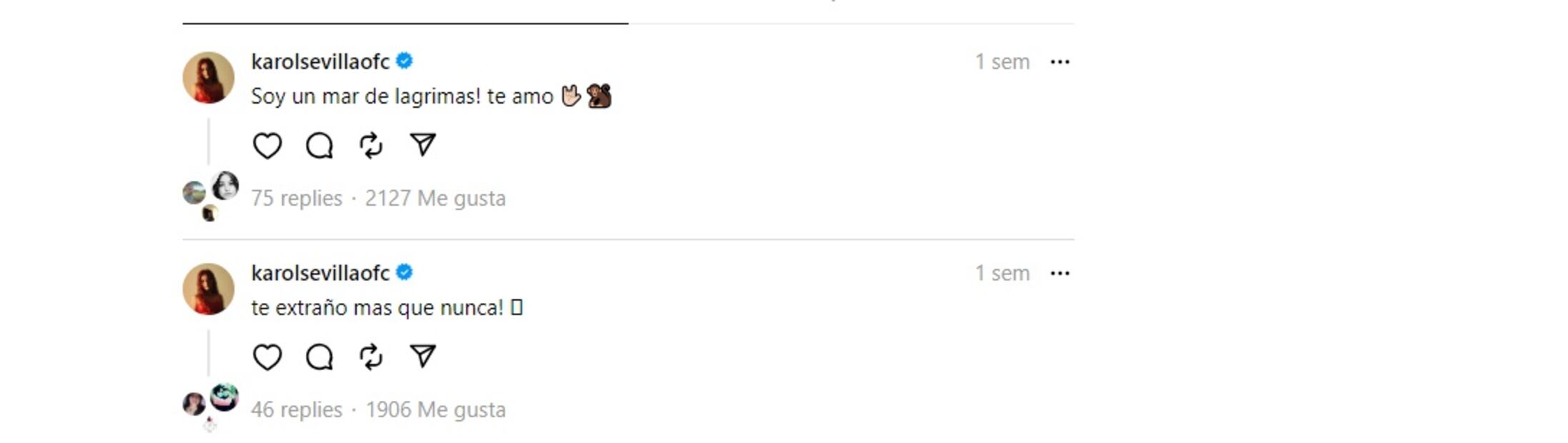 Estos son algunos de los mensajes que la actriz ha mandado en apoyo a su novio, Emilio Osorio. Foto: Threads