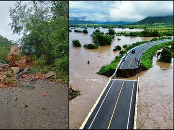 Bloqueos por derrumbes y un puente carretero destruido, los remanentes de "John" en Michoacán