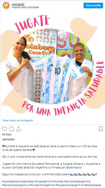 Messi dona jersey firmado para ayudar a un hospital infantil en Argentina