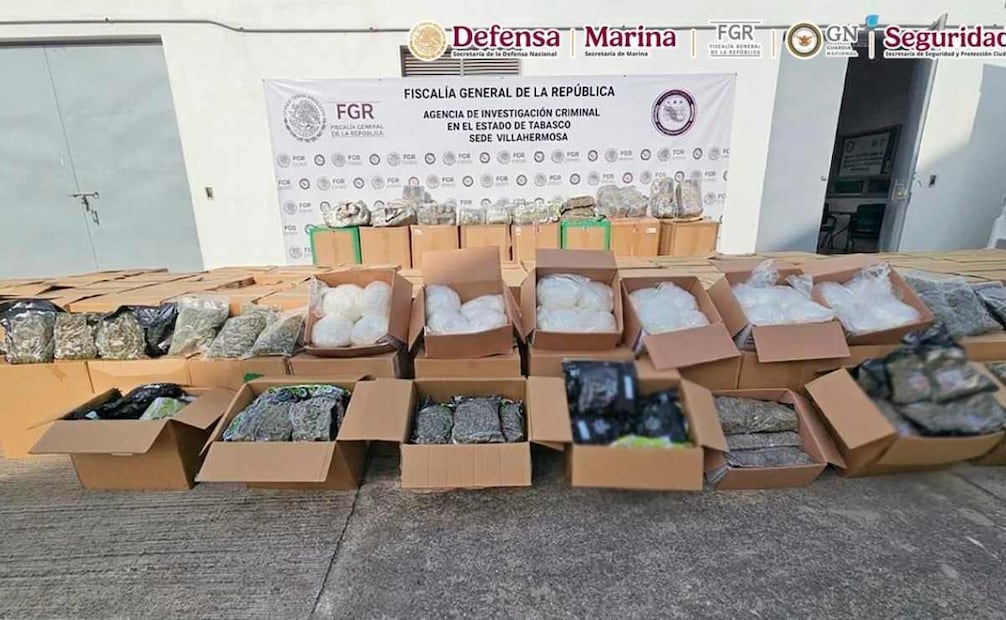 Aseguran cerca de dos toneladas de droga ocultas en empaques de dulces en Tabasco (31/08/2026). Foto: Gabinete de Seguridad