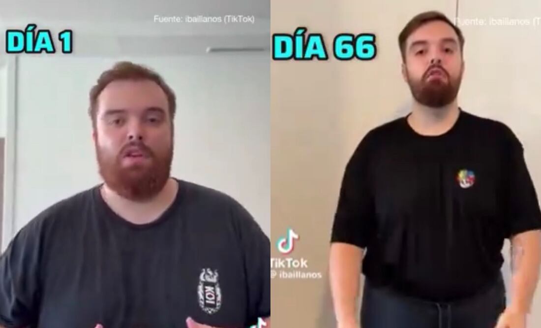El streamer causó gran sorpresa en redes sociales al demostrarse con varios kilos menos. Fotos: TikTok @ibaillanos
