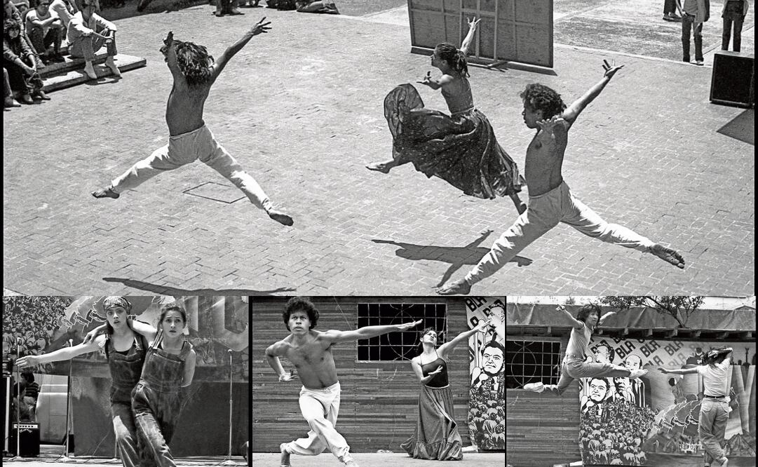 Barro Rojo, creada justo en 1985, fue una de las compañías que se involucró con la sociedad, lo que fue trascendental en su desarrollo. En las imágenes, bailarines presentándose en las calles en el contexto del sismo. Fotos: Jorge Izquierdo