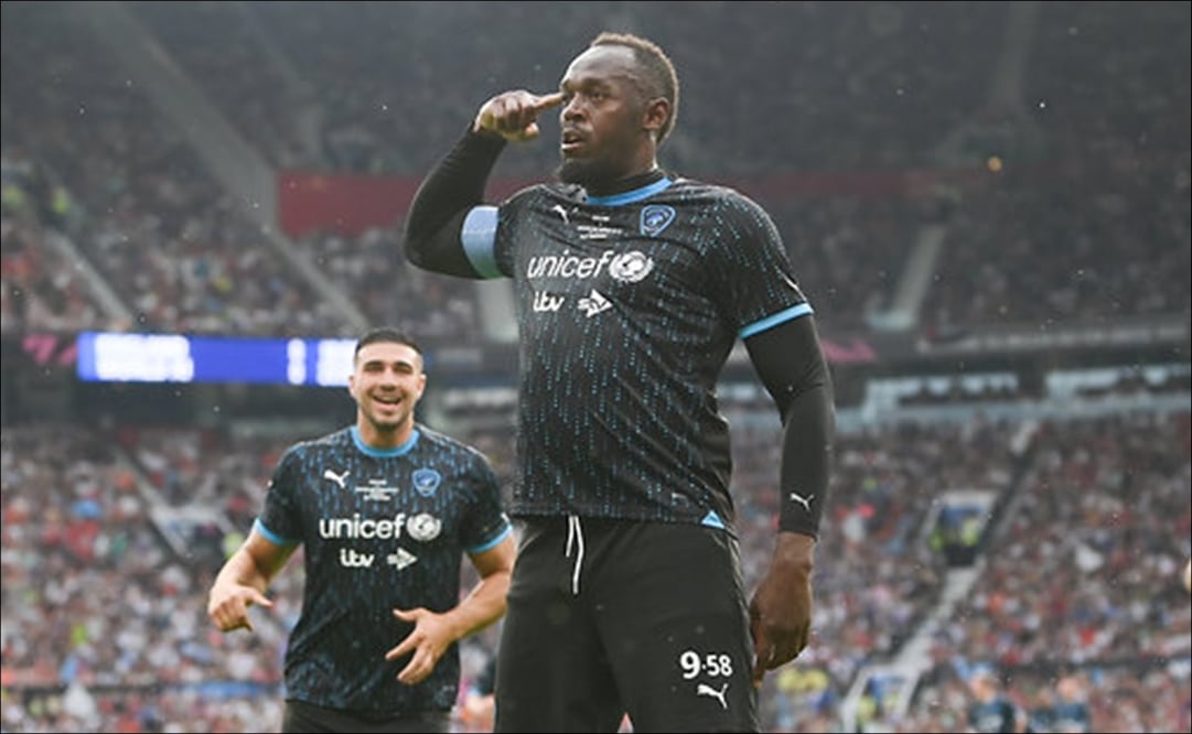 Usain Bolt marcó el primero de los cuatro goles de su equipo en Old Trafford / FOTO: @Chelseawizard_A