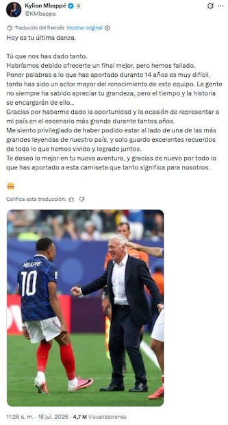 Mensaje Kylian Mbappé a Didier Deschamps - Foto: @KMbappe en X