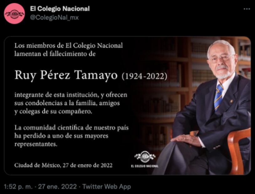 Fallece el patólogo Ruy Pérez Tamayo a los 97 años