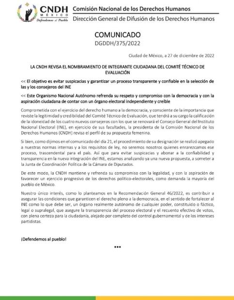 CNDH analiza nuevo perfil para Comité del INE, tras propuesta de experta en “yoga de la risa”