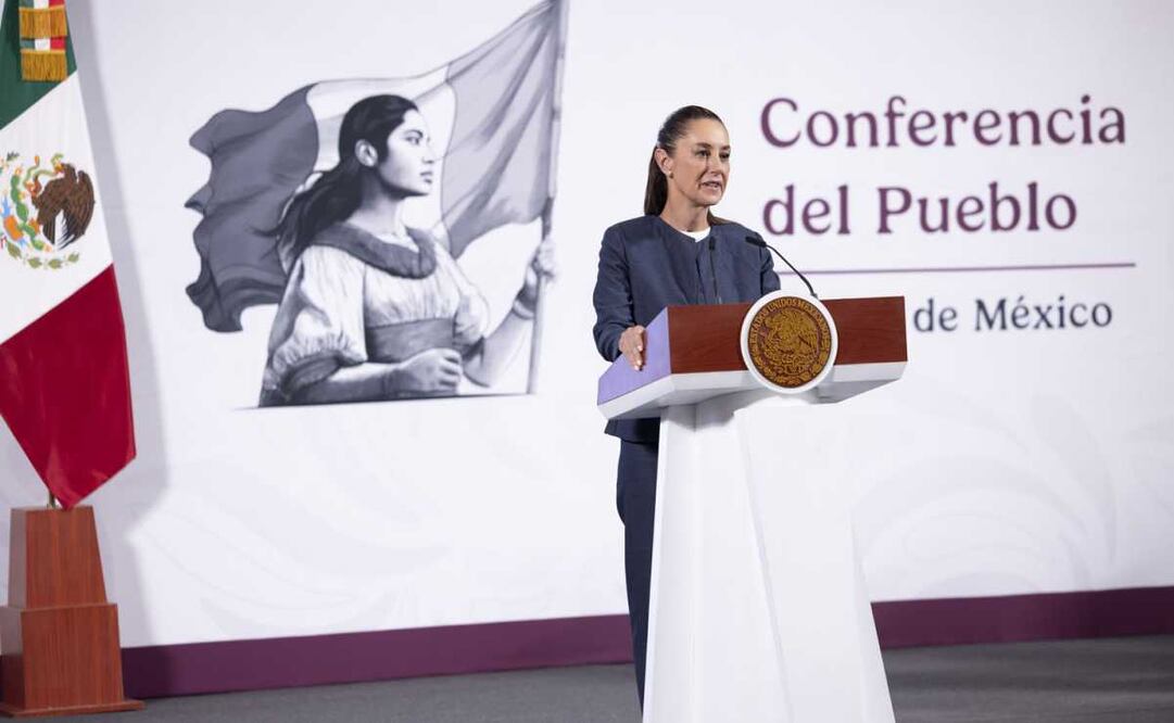 Claudia Sheinbaum, presidenta de México, durante la mañanera del 14 de abril del 2025 en Palacio Nacional. Foto: Presidencia
