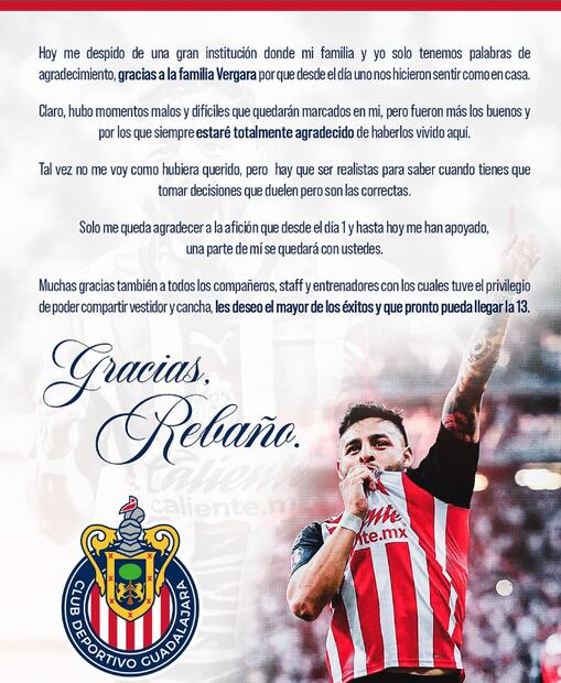 La carta de Alexis Vega con la que se despidió de Chivas