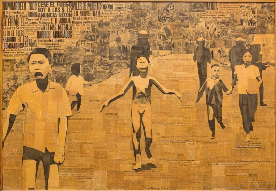 Mural Vietnam (1975). Collage. 200.5 x 285 cm.  
Crédito: Del libro Fernando Sampietro. Un verdadero duchampiano que se hacía llamar Marcelo del Campo.