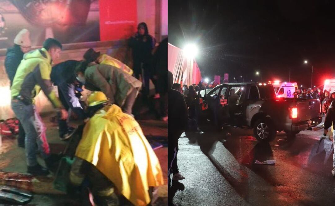 Personas atendiendo a fallecida aficionada de Rayados y camioneta que embistió a los fanáticos / FOTOS: Twitter