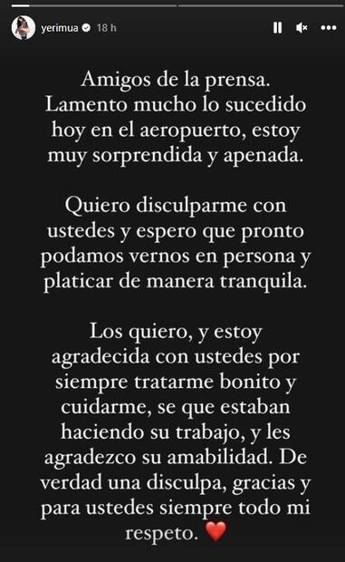 Yeri Mua ofrece una disculpa en sus redes tras la violencia de su novio Naim Alejandro Darrechi en el aeropuerto de la Ciudad de México.