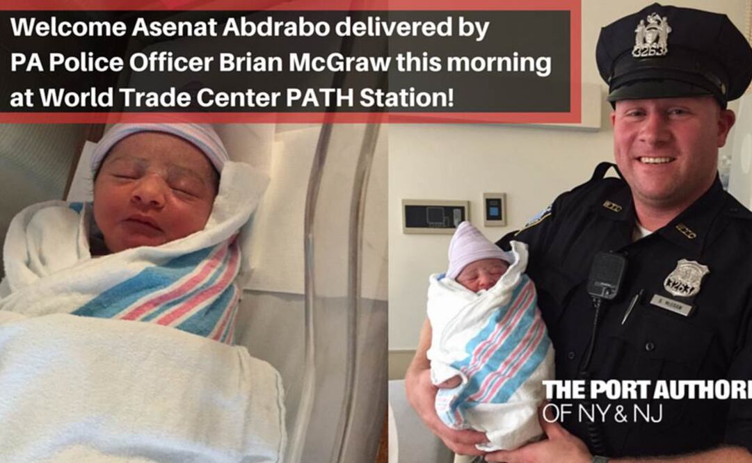 La madre, que dio a luz en la estación de metro del World Trade Center, fue asistida por un policía que preparó el lugar para recibir a la pequeña Asenat   Foto: @PANYNJ