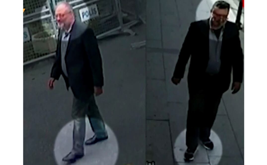Jamal Khashoggi (izquierda) al ingresar al consulado saudita en Estambul; a la derecha un hombre que presuntamente se habría hecho pasar por Khashoggi al salir del lugar. Foto: AFP